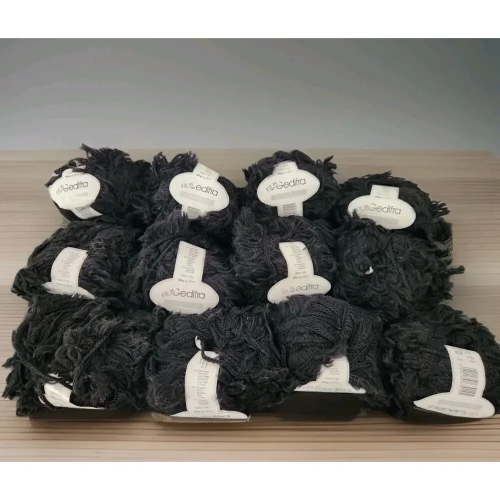 Gedifra Chapello Yarn Lot 12 Skeins Wool Blend Italy Textured Eyelash Yarn Black